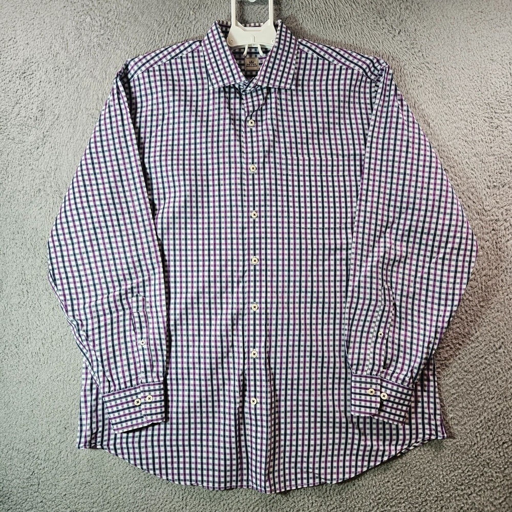Peter Millar Dress Shirt Men XL Button Long Sleeve Purple White Plaid -Pls Read